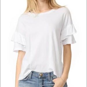 Downeast White Stretch Short Sleeve Ruffle Tee
